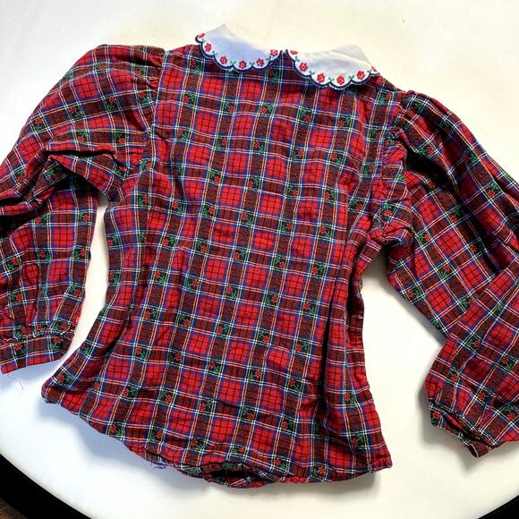Vintage Osh Kosh Floral Plaid Button Up w/ Embroidered Scalloped Collar Sz 6 - Picture 9 of 9